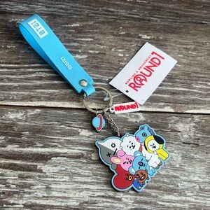 BT21 BTS Round 1 Arcade Blue Character‎ Keychain K-Pop Rubber Wrist Strap New